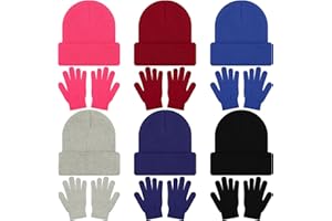 Cooraby 12 Pack Kids Winter Beanies Hats and Full Fingers Gloves for Boys Girls Warm Knitted Set for Cold Weather
