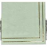 Gift Boutique 100 Pack Gold and Sage Green Cocktail Napkins Disposable Beverage Napkins with Metallic Foil Trim for Wedding Baby Shower Holiday Party Decor