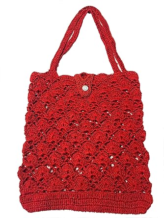Generic USHA Enterprises Womens Cotton Crochet Knitted Tote Bag (Red)
