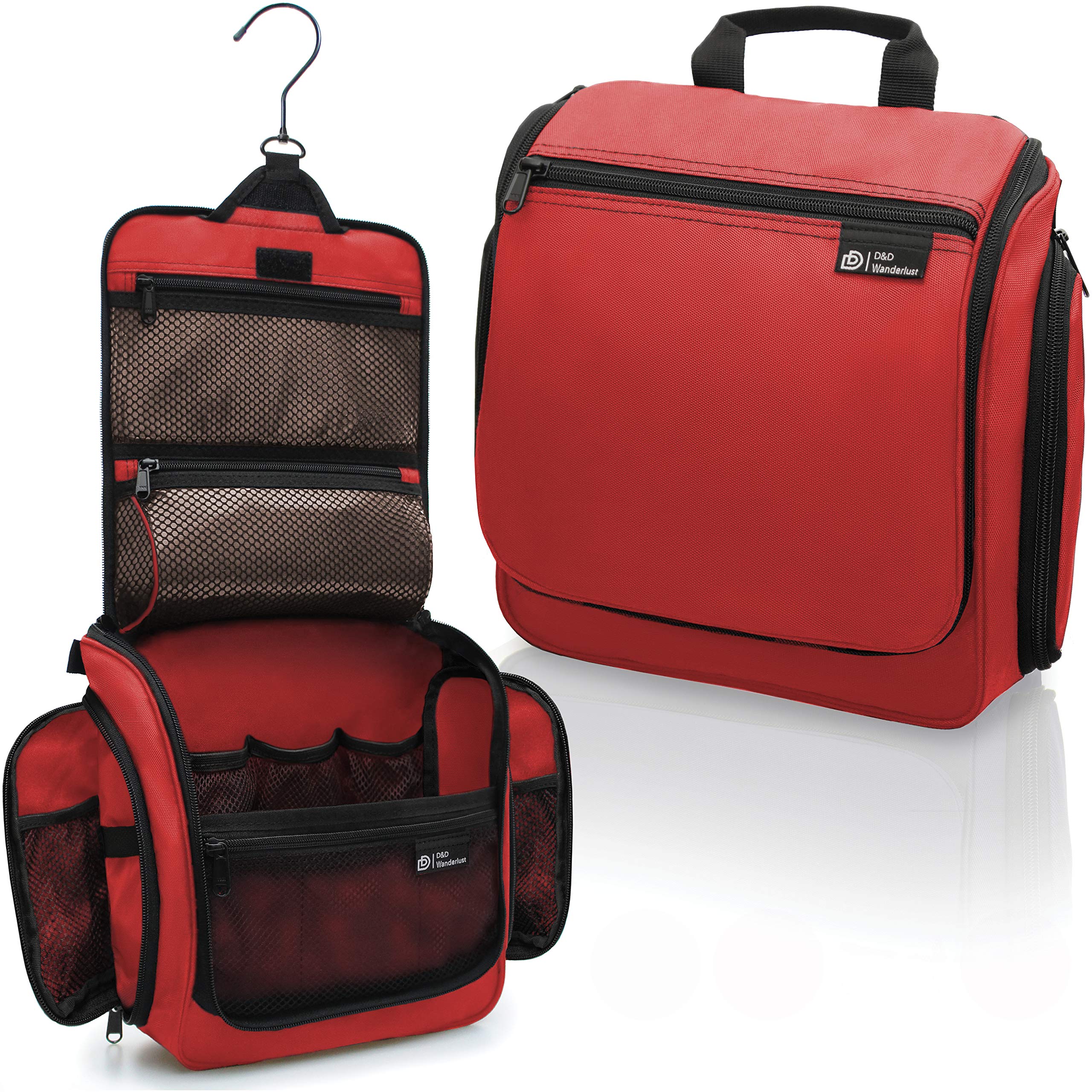 D&D Hanging Toiletry Bag for Men and Women. Travel Wash Bag. Large Travel Toiletry Bag Washbag for Makeup, Toiletries, and Cosmetics. Red
