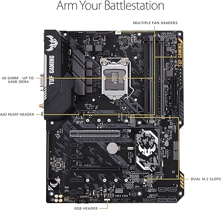 Amazon Com Asus Tuf H370 Pro Gaming Wi Fi Lga1151 300 Series Ddr4 Dp Hdmi Dvi M 2 Atx Motherboard With Gigabit Lan And Usb 3 1 Gen2 Tuf H370 Pro Gaming Wi Fi Computers Accessories