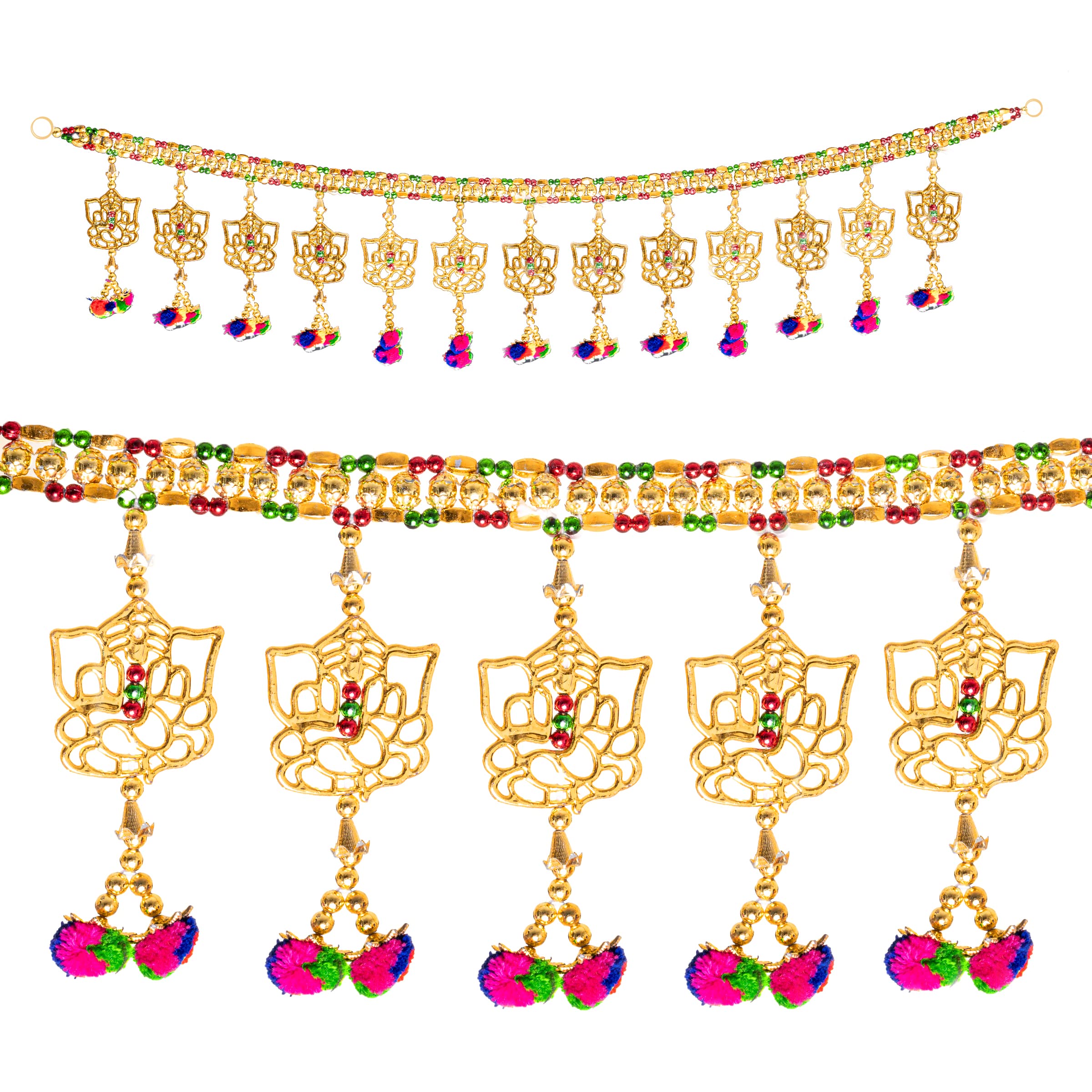 Toran Bandanwar Ganesh Pompom Diwal Door Wall Hanging Traditional Indian Home Office Temple Deepawali Festival Décor Decoration & Gifting Size- 36 inches