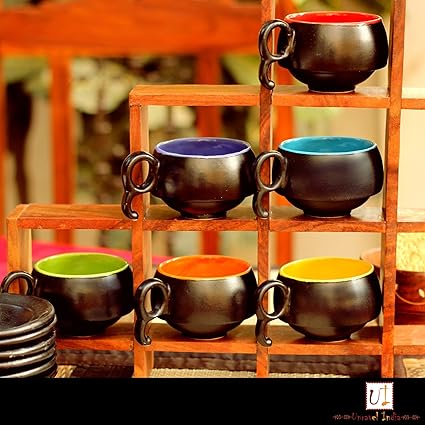 Multicolored Ceramic Cup Saucer(Set of 6)