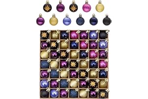 DECOR BY HANNAH DecorbyHannah Small Christmas Tree Ornaments, 49ct 30mm Mini Purple and Gold Christmas Ornaments Tree Decorations, Shatterproof Witches Theme Small Hanging Bulbs Ornaments for Halloween Party