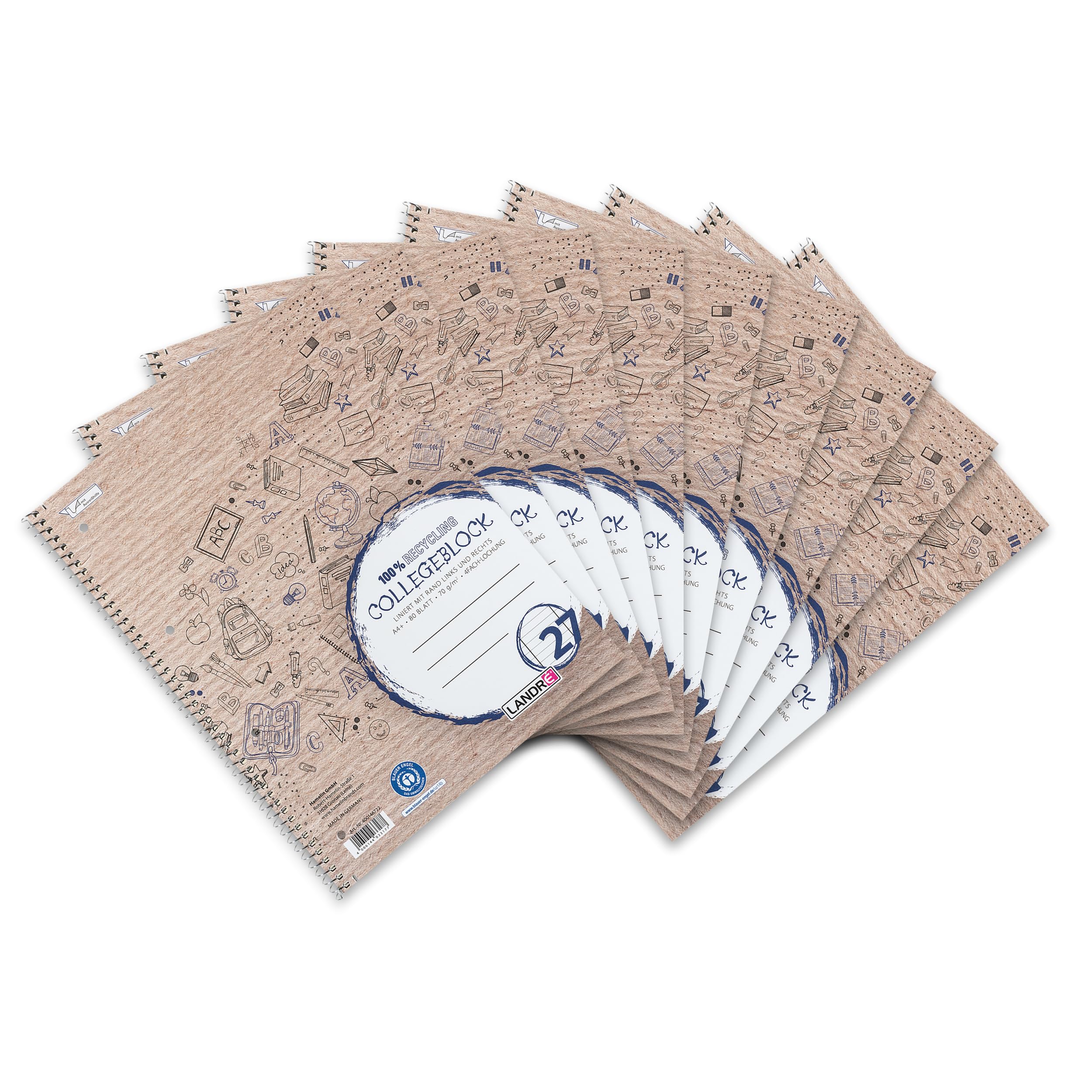 Landré A4 Ruled College Notepad Recycled 80 Sheets (Pack of 10)