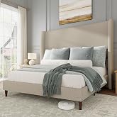 Jocisland King Size Bed Frame Tall Wingback Headboard Upholstered, Brown | Linen Tufted platform bed,Modern Style,Solid Wood Legs,Easy Assembly 30mins,No Box Spring Needed,for Family &amp; Master Bedroom