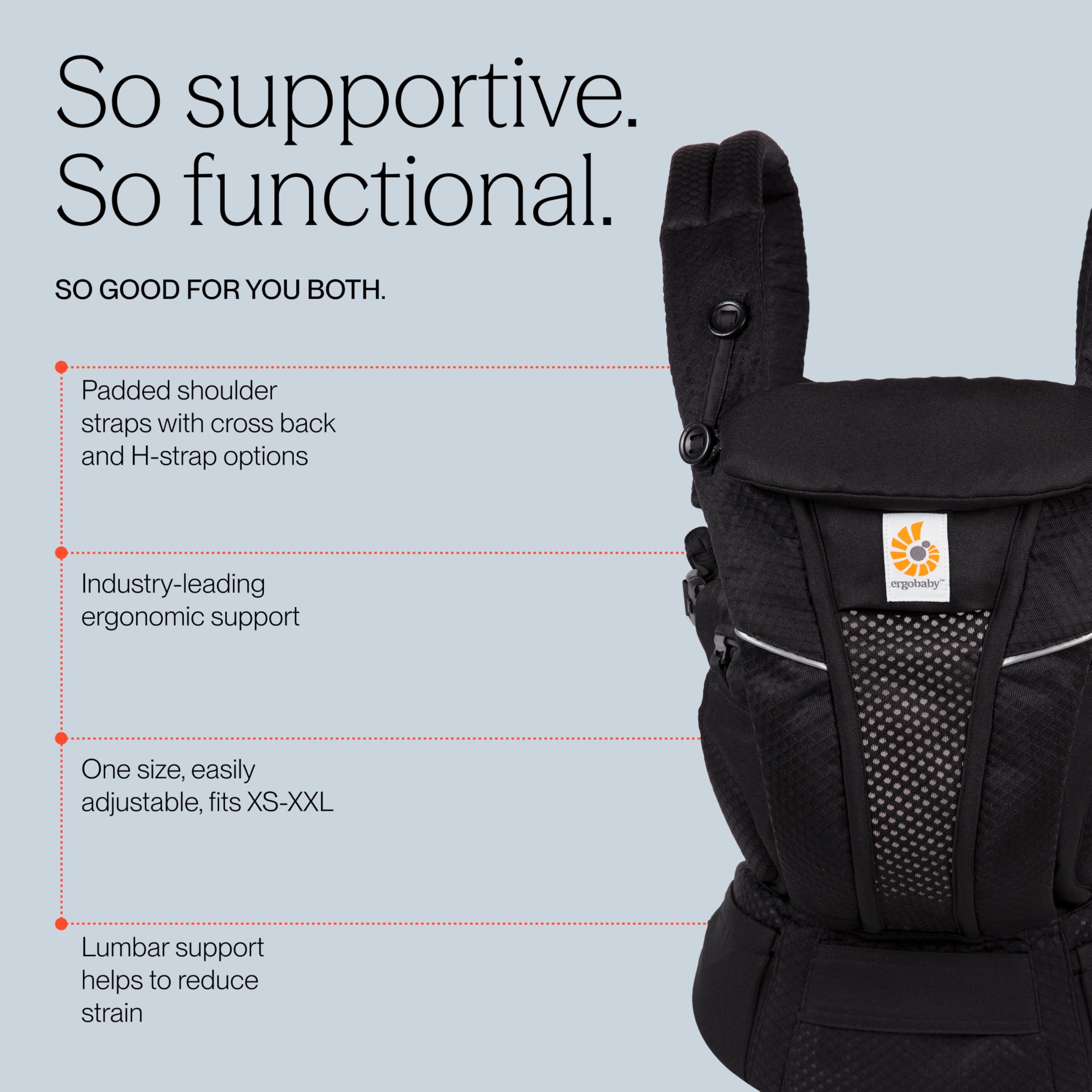 Ergobaby Omni Breeze Babytrage für Neugeborene ab Geburt bis 20kg, 4 Positionen SoftFlex Mesh Ergonomische Babybauchtrage Rückentrage Baby-Tragetasche, Onyx Black 4