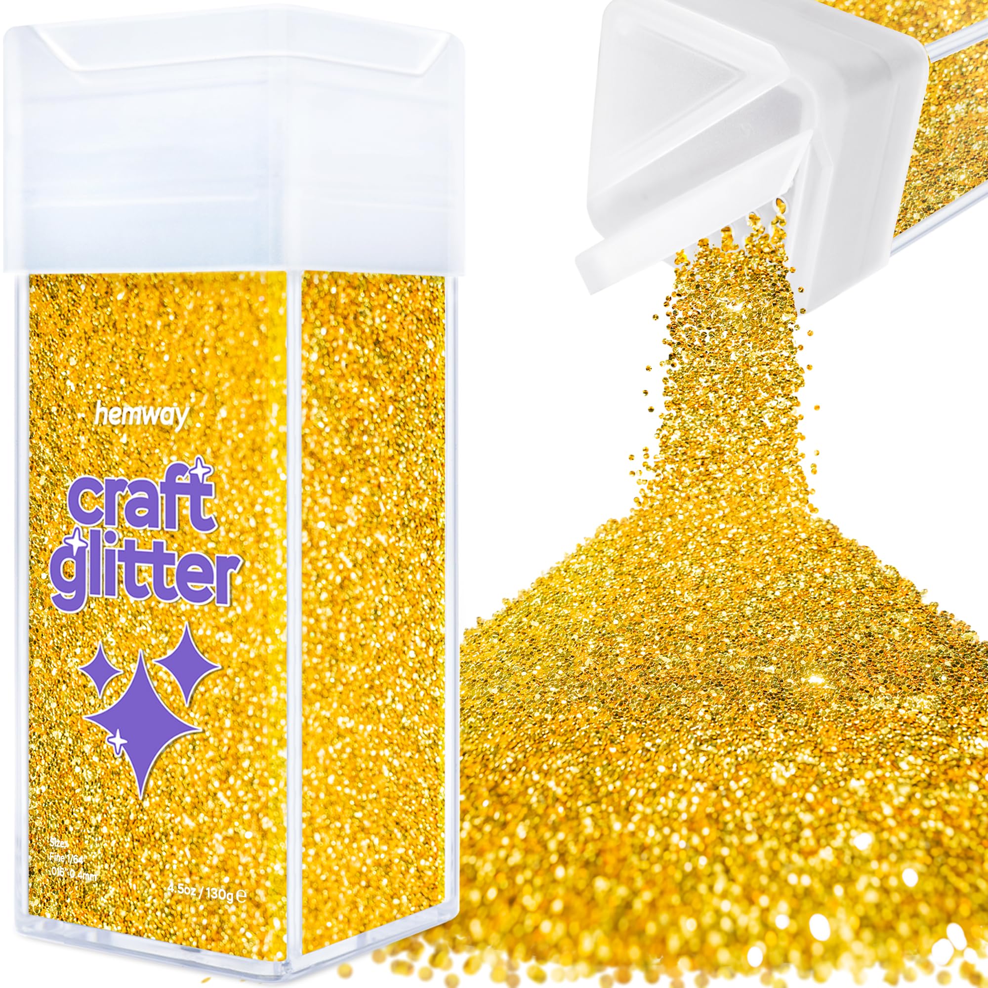 Hemway Glitter Shaker Gold 110g Fine, Craft Glitter Shaker for Resin & Epoxy Crafts, Christmas Art Supplies, Nail, Body, Face, Eye, Festival, Crafting, Slime, Sparkle
