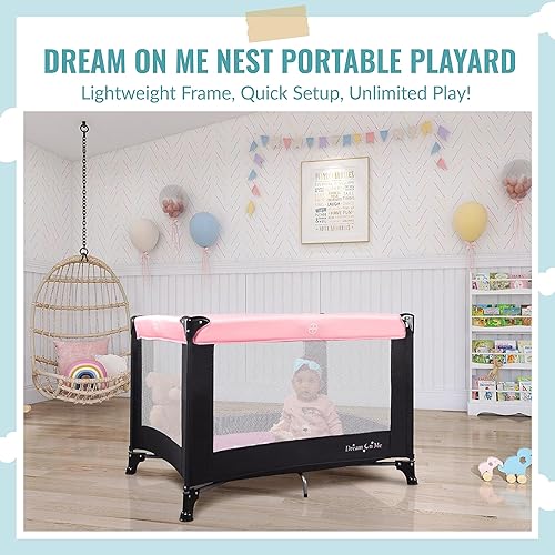 Dream On Me Nest Portable Playard in Pink with Carrybag an