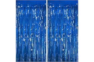 K.E.J. Tinsel Curtain Party Backdrop Blue Birthday Party Decorations 2 Packs Glitter Foil Fringe Curtain Party Decor Streamers Photo Booth for Birthday Christmas Wedding Halloween Graduation Decorations