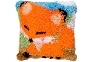 LUBOT Latch Hook Kits Cushion Cover Throw Pillow Cover Rug Making Kits DIY for Kids/Adults with Printed Canvas Pattern 17" X 17" Fox BZ992