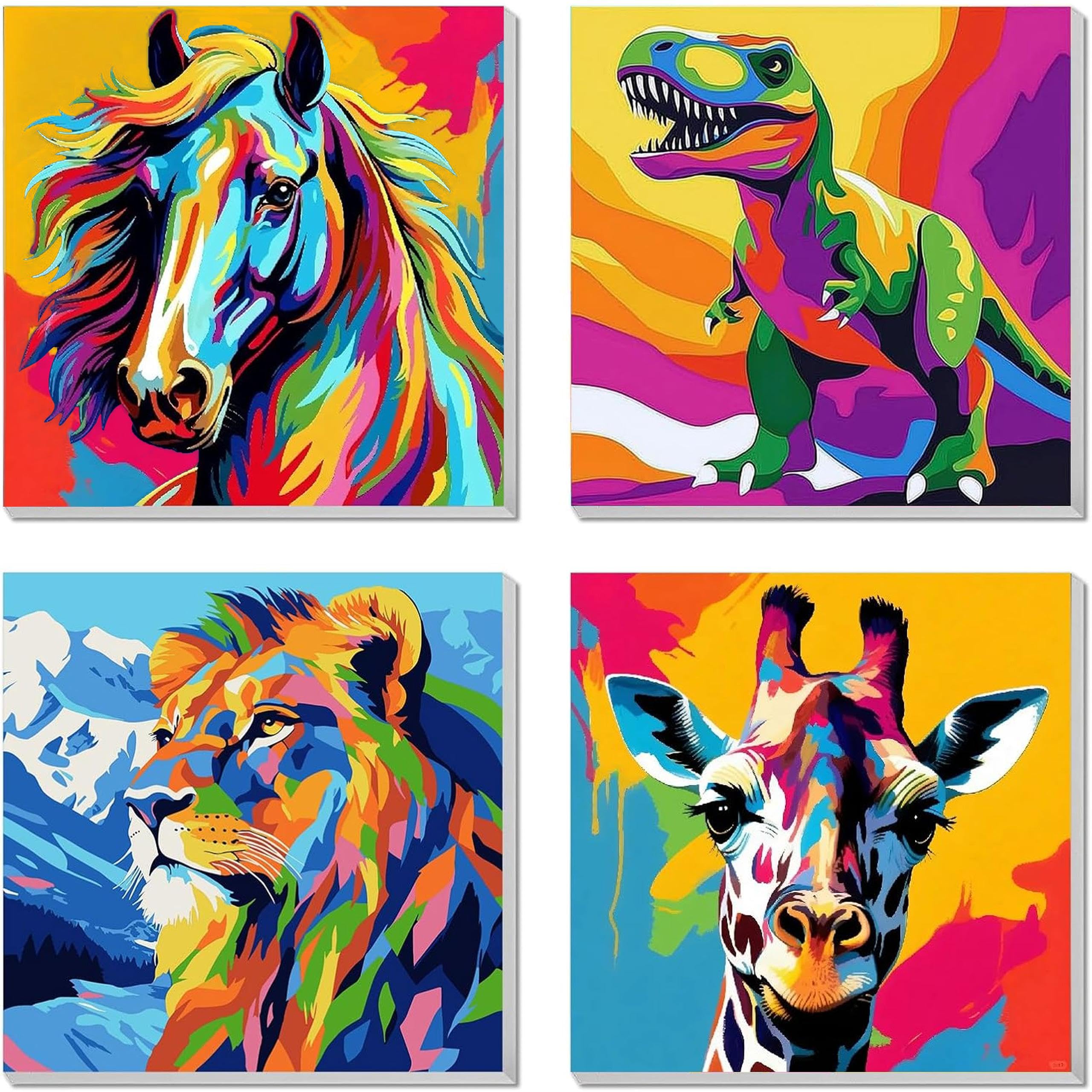 Yunruily 4 Pack Paint by Numbers for Children with Framed - Lion Painting by Numbers Kits for Kids 6-12,Giraffe Kids Paint by Numbers for Birthday Christmas Gifts Home Wall Decor 8X8inch — image 1