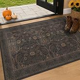 Dark Brown 2x3 Washable Entry Rug, Throw Small Rugs for Entryway Kitchen Bathroom Indoor Door Mat, Farmhouse Floral &amp; Botanical Door Mats, Low Pile Soft Stain Resistant Carpet