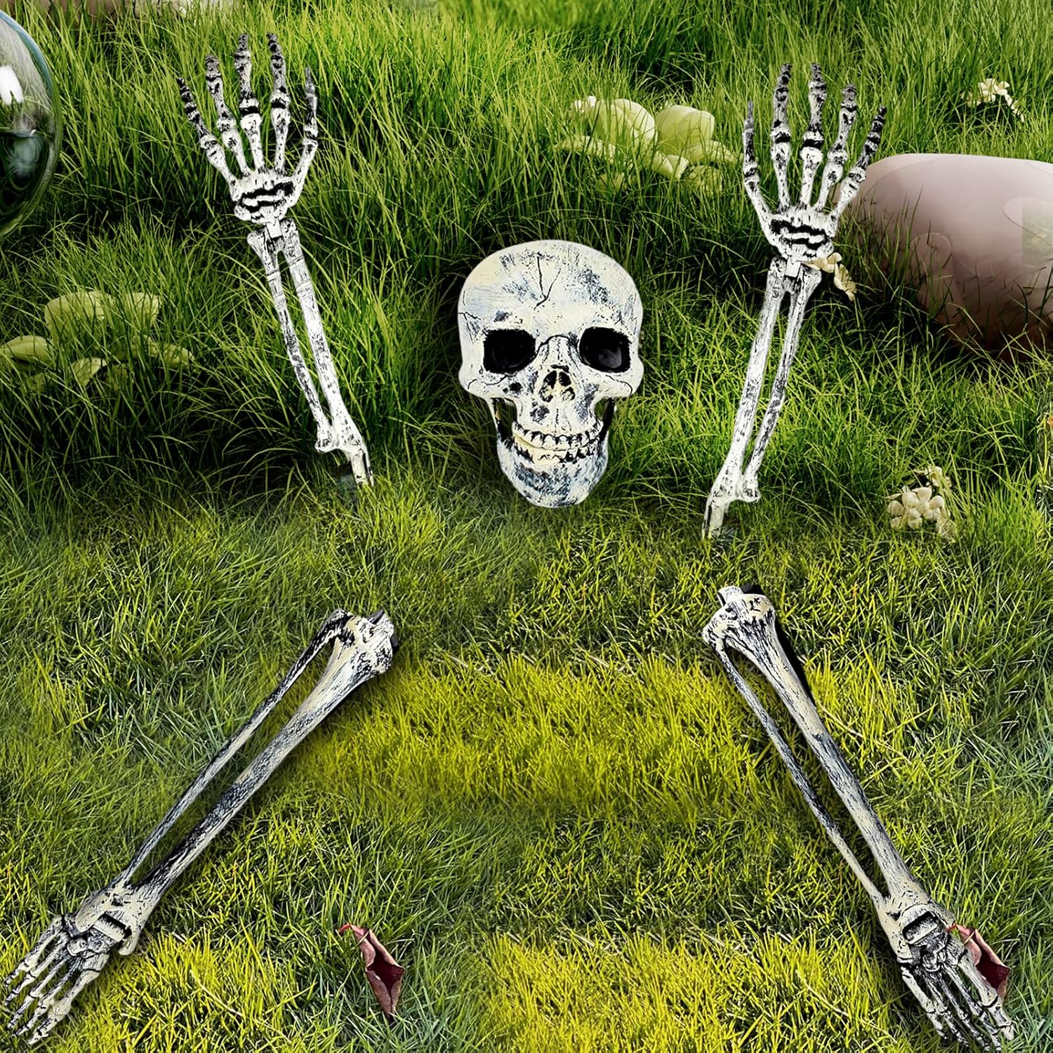 Decorative Garden Stakes - Skeleton Bones Skull Halloween Decoration: 5 pcs Halloween Decorations Skeleton Stakes Skull and Arms Legs Realistic Skeleton Stakes Halloween Decoration