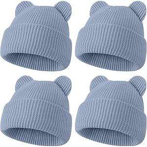 ZUPPAD 4 Pack Baby Toddler Beanie Hat with Bear Ears，Soft Knitted Winter Skull Cap for Kids Cute Solid Color Set45