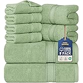 Utopia Towels 8 Piece Luxury Towel Set – Majestic Plush, Super Absorbent & Quicker-to-Dry, Thick 100% Ring Spun Cotton Towels for Bathroom, Spa & Hotel – 2 Bath, 2 Hand, 4 Washcloths, Sage Green