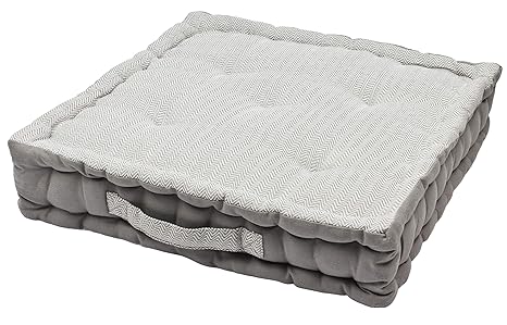 Alphadeco Sitzkissen Uni aus 100% Baumwolle (170g/m2) - 45x45x10cm - Bodenkissen, Stuhlkissen, Sitzerhöhung (Hellgrau Zigzag)