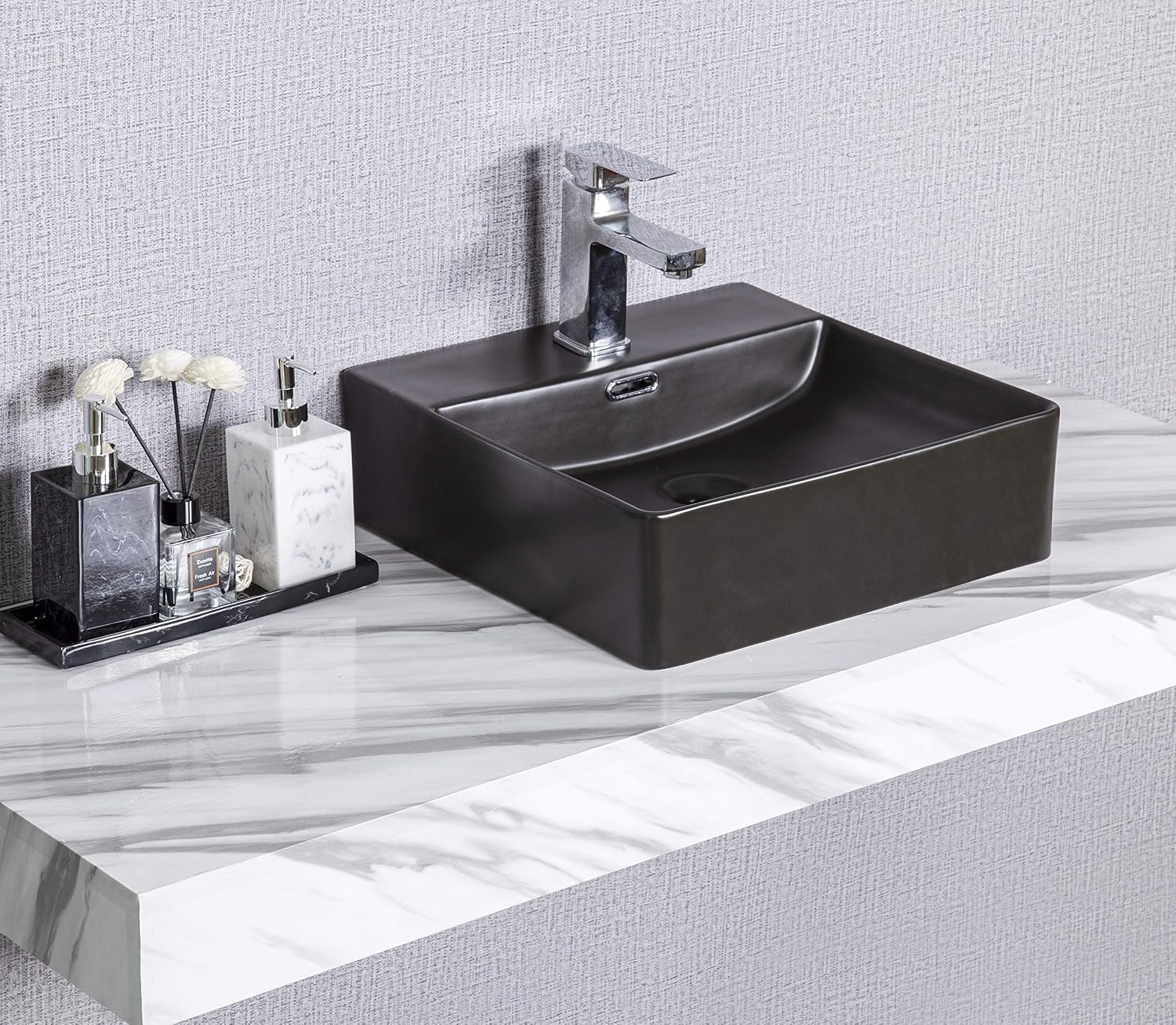 Cb Home Modern Black Matt Ceramic Basin Square Vessel Sink Above Counter Bathroom Countertop Art Basin For Lavatory Vanity Cabinet