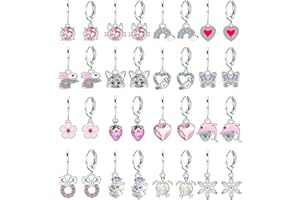 BESTEEL 16 Pairs Hypoallergenic Earrings for Girls Women Sensitive Ears Cute Surgical Steel Dangle Huggie Hoop Earings Set with Charm CZ Flower Heart Animal Christmas Gifts