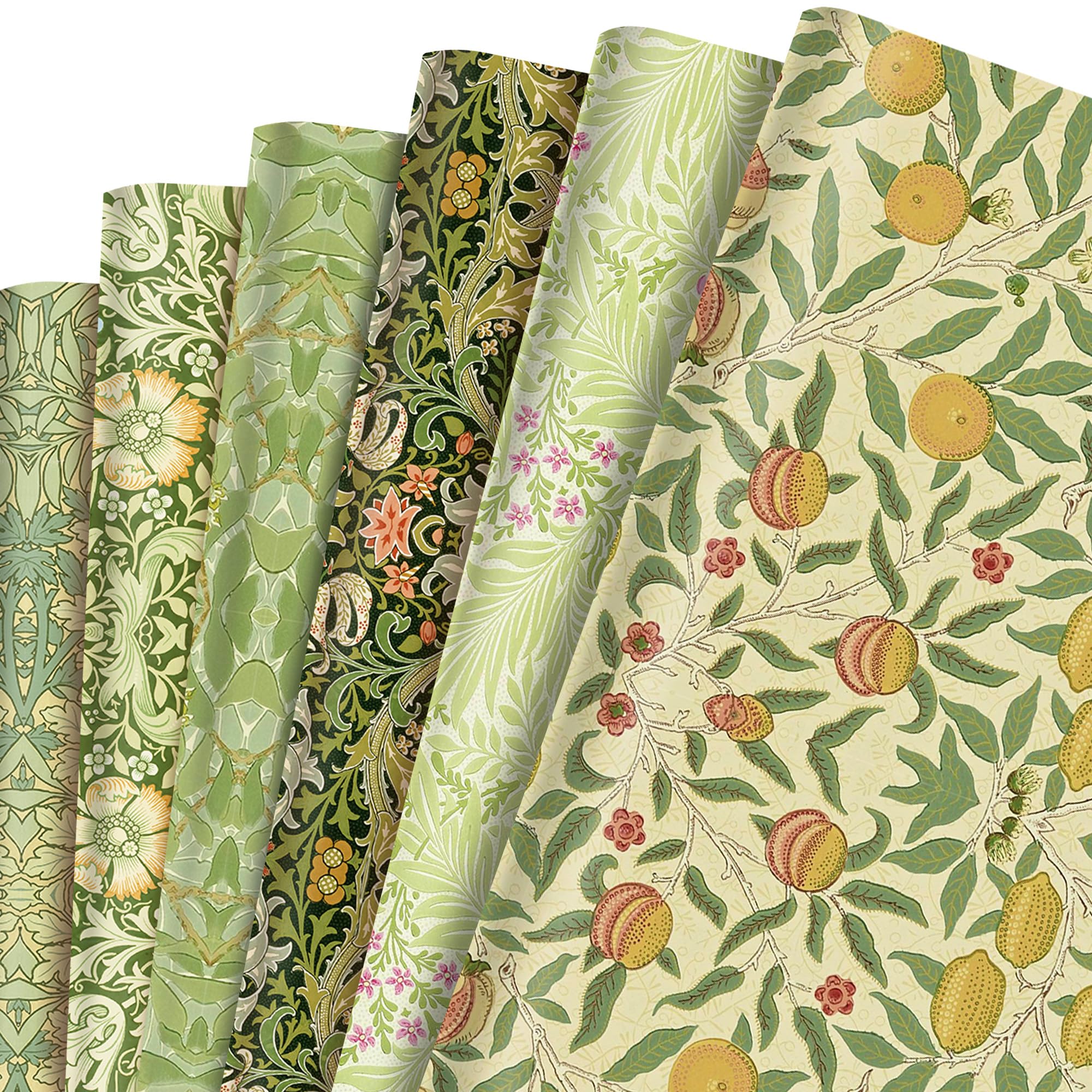Photo 1 of 12 Sheets William Morris Wrapping Paper 6 Green Vines and Flowers Pattern Design, Vintage Floral Gift Wrap Paper William Morris Art Papers for DIY Crafts Birthday Gift Packing Favors, 20x27 Inch