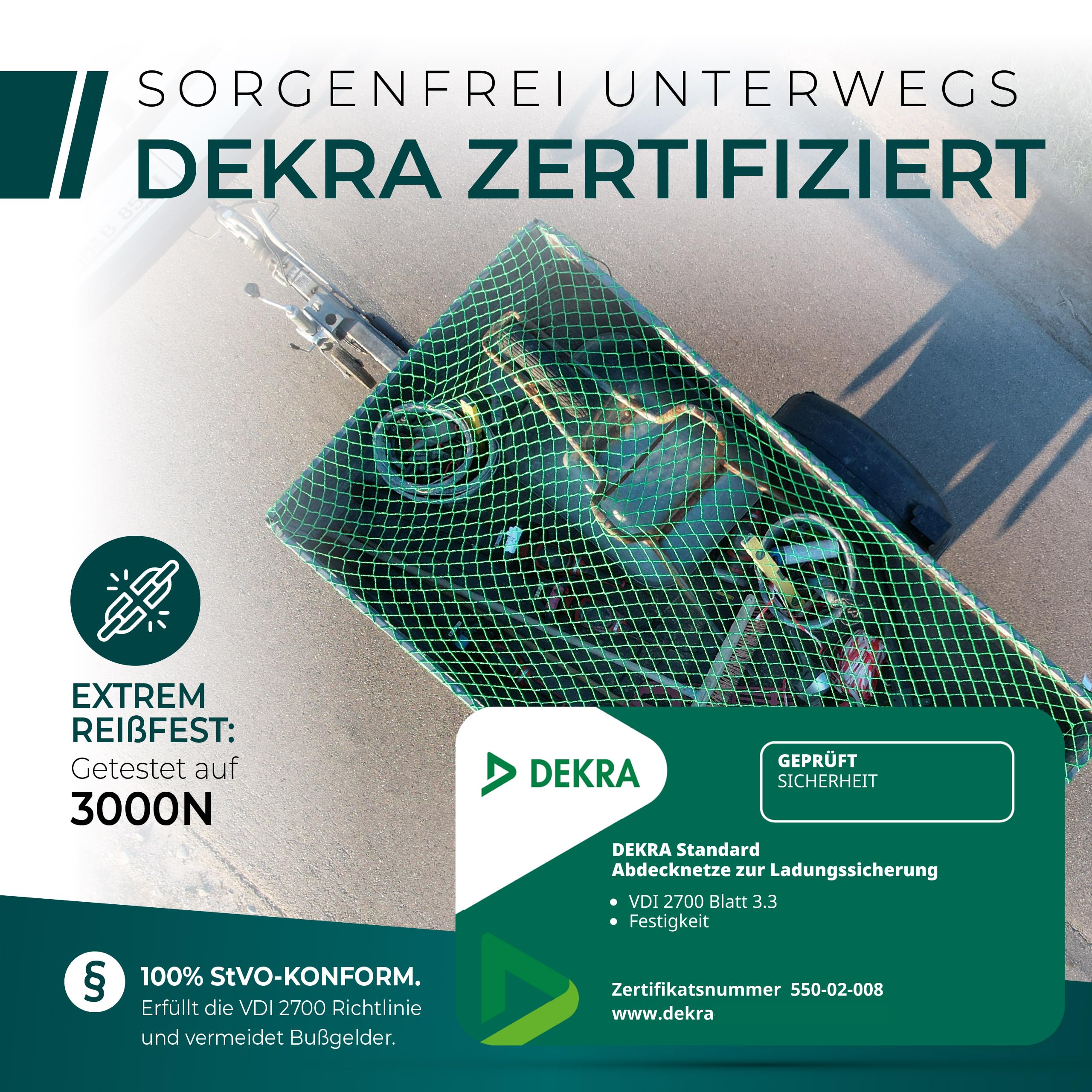 CargoVA® Anhängernetz 1,5x2,2M [DEKRA Geprüft] – Anhängernetz mit Gummiseil und Eckmarkierung – für perfekte Ladungssicherung 2