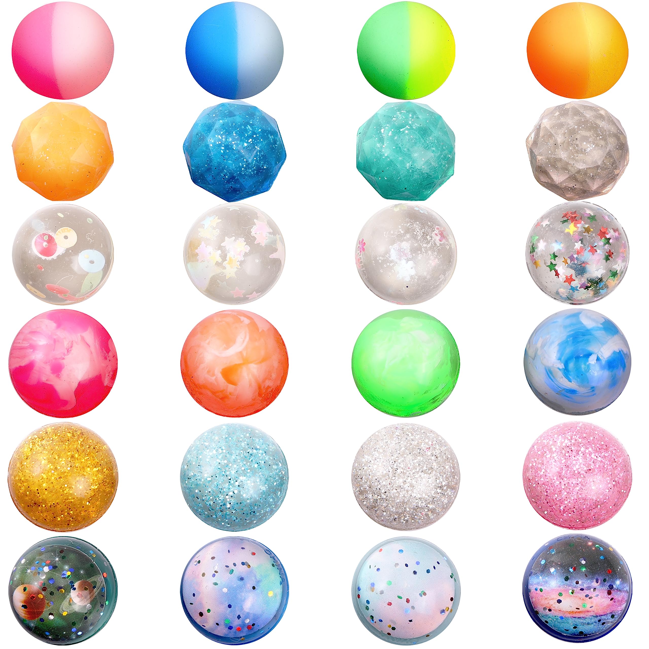Pllieay 24 Pieces 6 Style Bouncy Balls for Kids 32mm Rubber Bouncy Balls Bulk Kids Party Favors Classroom Favors Birthday Gifts