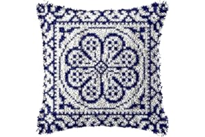 LAPATAIN Latch Hook Kits for DIY Throw Pillow Cover,Carpet Pattern Needlework Cushion Cover Hand Craft Crochet for Great Family 17X17inch