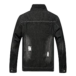LAMKUKU Mens Denim Jacket Ripped Slim Jean Jacket