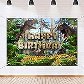 Dinosaur Happy Birthday Banner Backdrop Tyrannosaurus Rex Triceratops Jungle Dinosaur Themed Background Decor for Boys Girls Birthday Party Favors Decorations Supplies 72x43in-BECKTEN