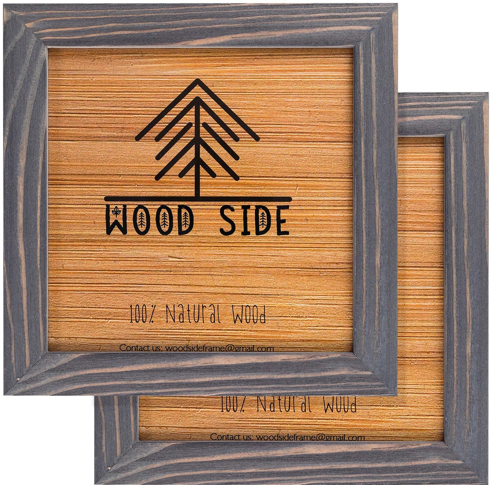 Photo 1 of Rustic Wooden Square Pucture Frames 8x8 - Set of 2-100% Natural Eco Washed Wood with Real Glass for Wall Mounting and Tabletop Photo Frame - Grey