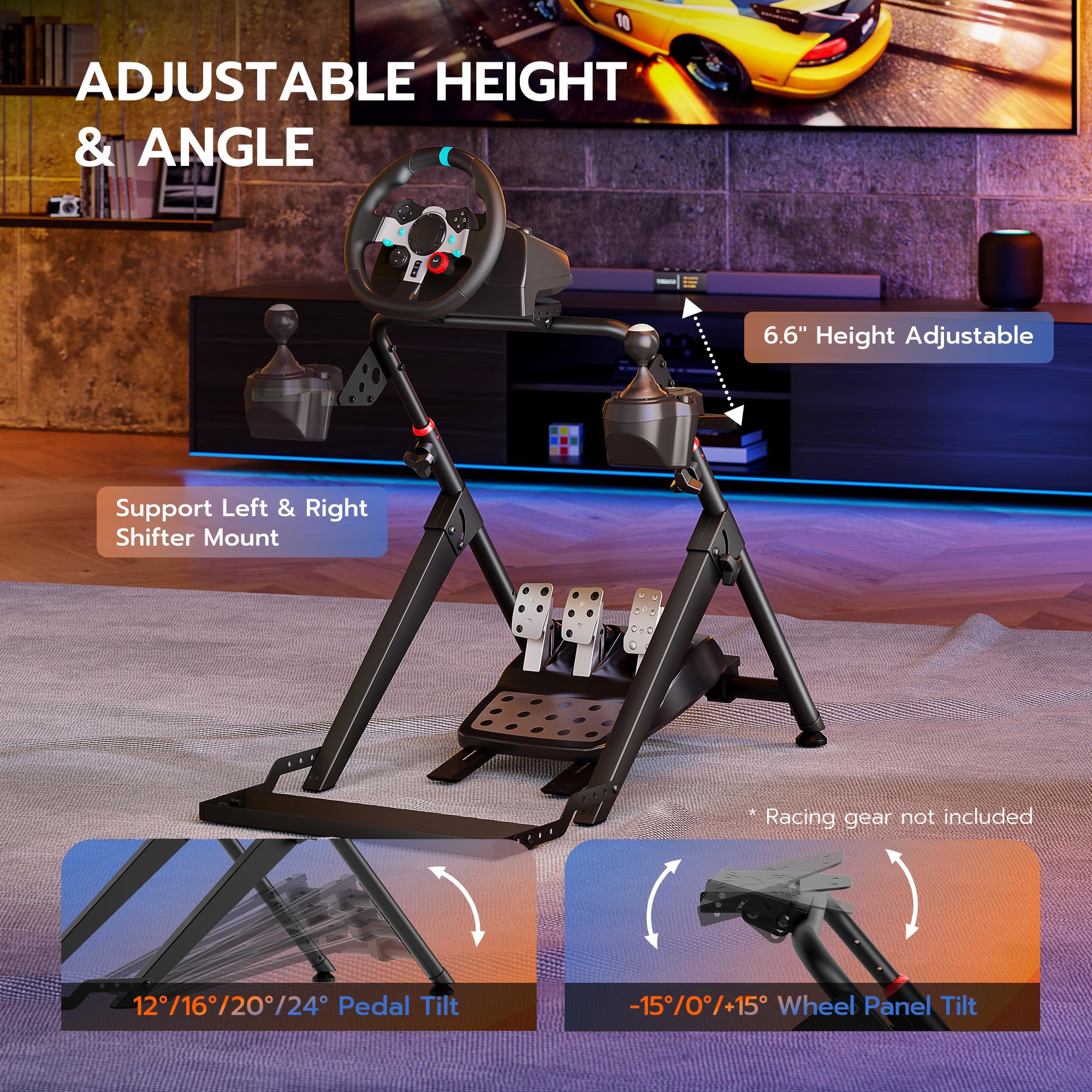 ARES WING Soporte plegable para volante de carreras Sim con ranura para fijación de silla, cabina de simulador de carreras de Fórmula y GT compatible con Fanatec, Thrustmaster, Logitech, Moza, juegos de carreras en PS5, PS4, Xbox y PC