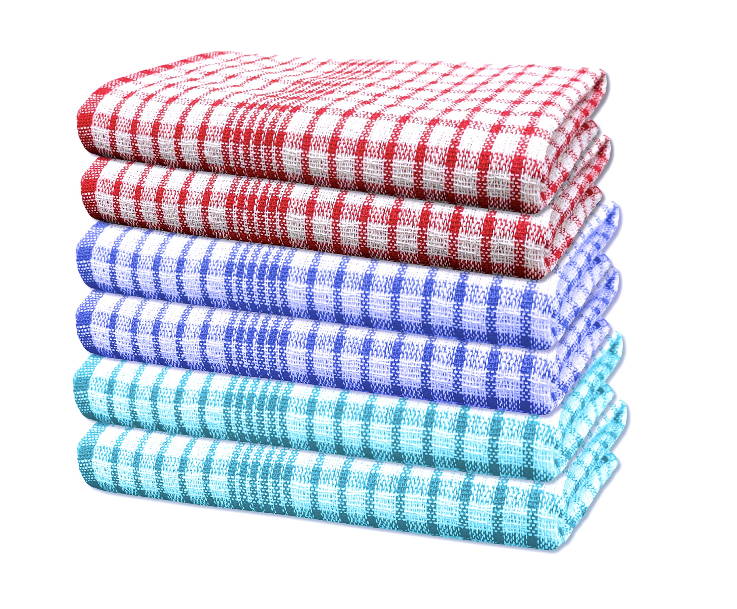 Mono Check Pure Cotton Tea Towels Wonderdry Bar Kitchen Dish Cloth Lint Free Long Lasting Quick Dry Absorbent Towels Set (Multi Colour, Red, Green, Blue, 6)