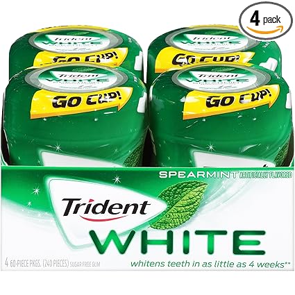 Trident White Sugar Free Gum Spearmint 60 Piece 4 Pack
