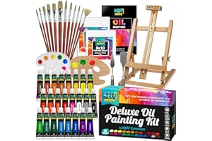 KEFF Oil Paint Set for Adults and Kids - Art Supplies Painting Kits with 24 Oil Paints, Stretched Canvas, Art Easel, Brushes, Palette, Knives and Paper Pad