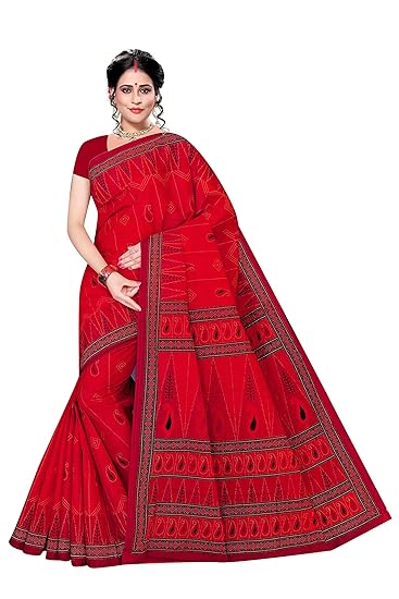 Womens Pure Cotton Saree Without Blouse Piece (1430_Scarlet)