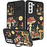 Funermei for Samsung Galaxy S22 Case - Women Girls Cute Skeleton Cover Skull Scary Gothic Cool Mushroom Butterfly Design with Camera Cover Ring Stand Funda for Galaxy S22 Phone Cases