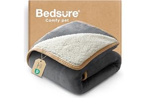 Bedsure Waterproof Dog Blankets for Small Dogs - Small Cat Blanket Washable for Couch Protection, Sherpa Fleece Puppy Blanket, Soft Plush Reversible Throw Furniture Protector, 25"X35", Grey