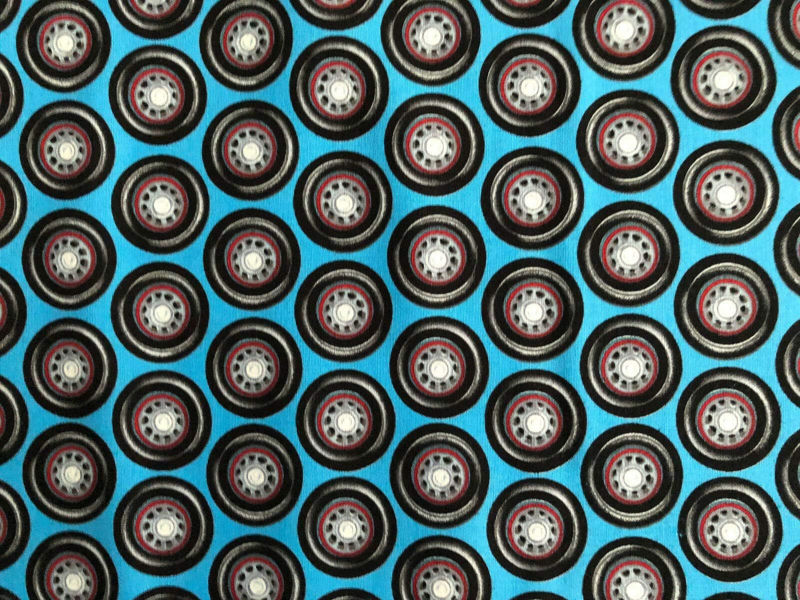 Tires Race CAR Motorcycle Multi Color Cotton Fabric