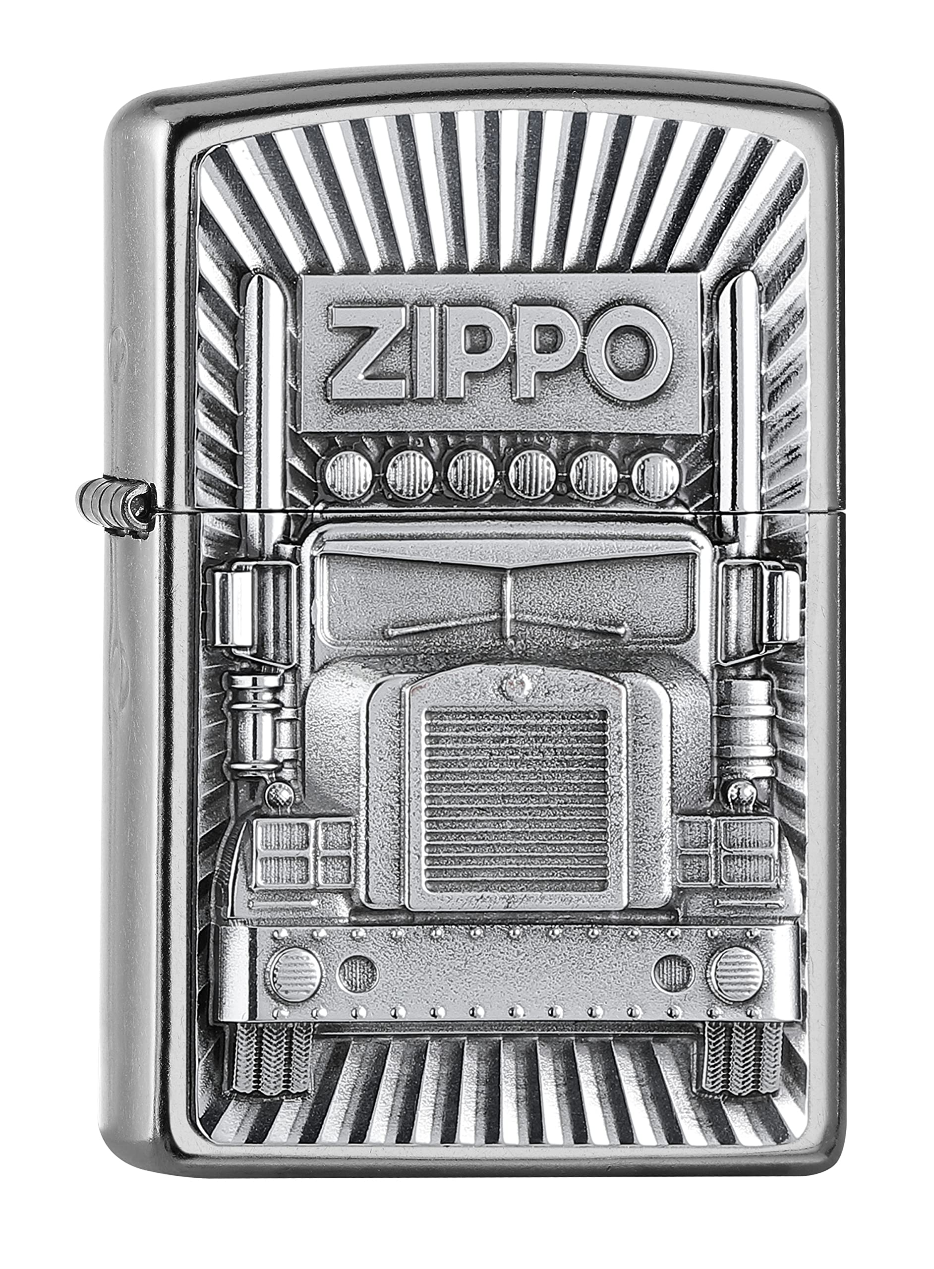 Zippo Windproof Lighter, New Trucker 3D Design – Street Chrome with Emblem – Refillable, Reusable, Windproof Design – Comes in Gift Box – Made in USA