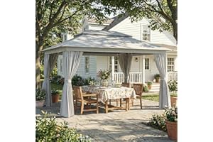 Outsunny 10' x 13' Patio Gazebo, UPF50+ Double Roof Outdoor Gazebo Canopy Shelter with Netting and Curtains, Steel Frame for 