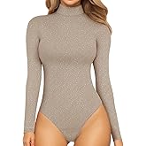 MANGOPOP Women's Mock Turtle Neck Long Sleeve Tops Bodysuit Jumpsuit