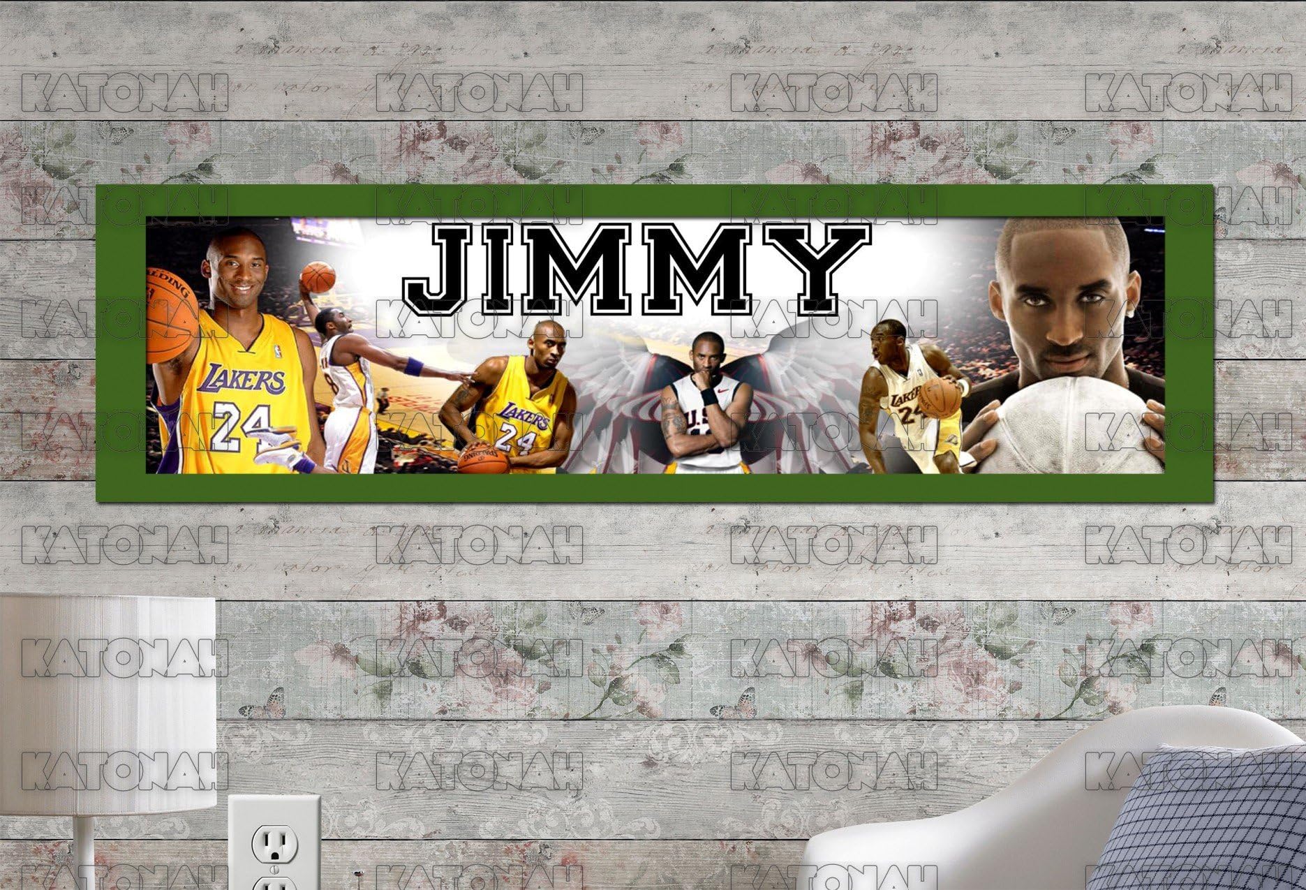 KATONAH Customized Name Painting Kobe Bryant Poster with Your Name On It Personalized Banner with Border Mat