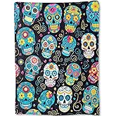ainori Colorful Sugar Skull Flannel Blanket - Vibrant Day of The Dead Throw,Gifts for Women Men, Ultra Soft & Warm,Lightweight, for Couch Bedroom Living Room Halloween Festive Decor 50x60in