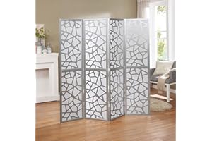 Roundhill Furniture Giyano 4 Panel Screen Room Divider, Sliver