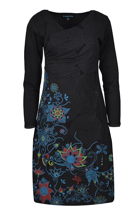 Damen Langarm Kleid mit All Over Print und Blumenstickerei