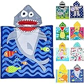 MOUNDHONG Cute Animal Hooded Beach Towel, Microfiber Bath Towels for Kids Toddler Infant Boy Girl, Animal Towels for Bath Pool Swim Swimwear Summer Beach Cartoon Shower Gifts (24x24 Inch, Shark Blue)