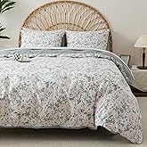 HoneiLife Floral Duvet Cover King - 100% Cotton Comforter Cover, Soft Botanical Bedlinen Set with Zipper Closure & Corner Ties,3-Piece Wildflower Comforter Cover Sets, Greenery