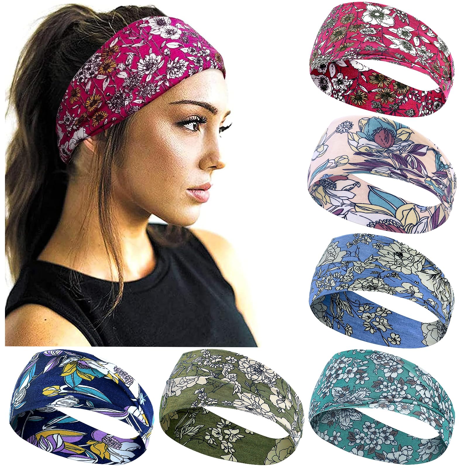Kavya Headbands for Women's Hair, 6 Pcs Head Bands Adult Women Soft Hair Bands For Women Elastic Headband Yoga Sports Running Fitness Non Slip Unisex Accessories