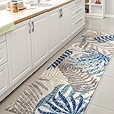 JONATHAN Y Tropics Palm Leaves Indoor Outdoor Runner Rug 2X8 Gray/Blue, Boho for Backyard, Patio, Porch, Easy-Cleaning, High 