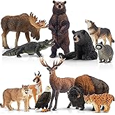 Toymany 12PCS North American Forest Animal Figurines, Realistic Jungle Animal Set Includes Moose,Cougar,Wolf,Bear,Eagle,Deer Educational Toy Cake Toppers Christmas Birthday Gift for Toddlers Kids 3-5